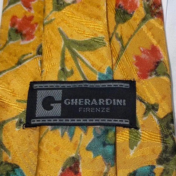 Floral Patterned Yellow Silk LP Tie - Picture 4 of 7